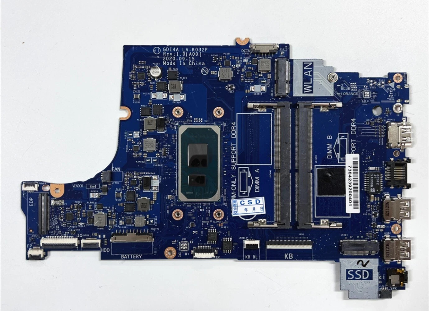 Laptop Motherboard CN-0RYXFP LA-K032P For  DELL 3400 3500 (M1)