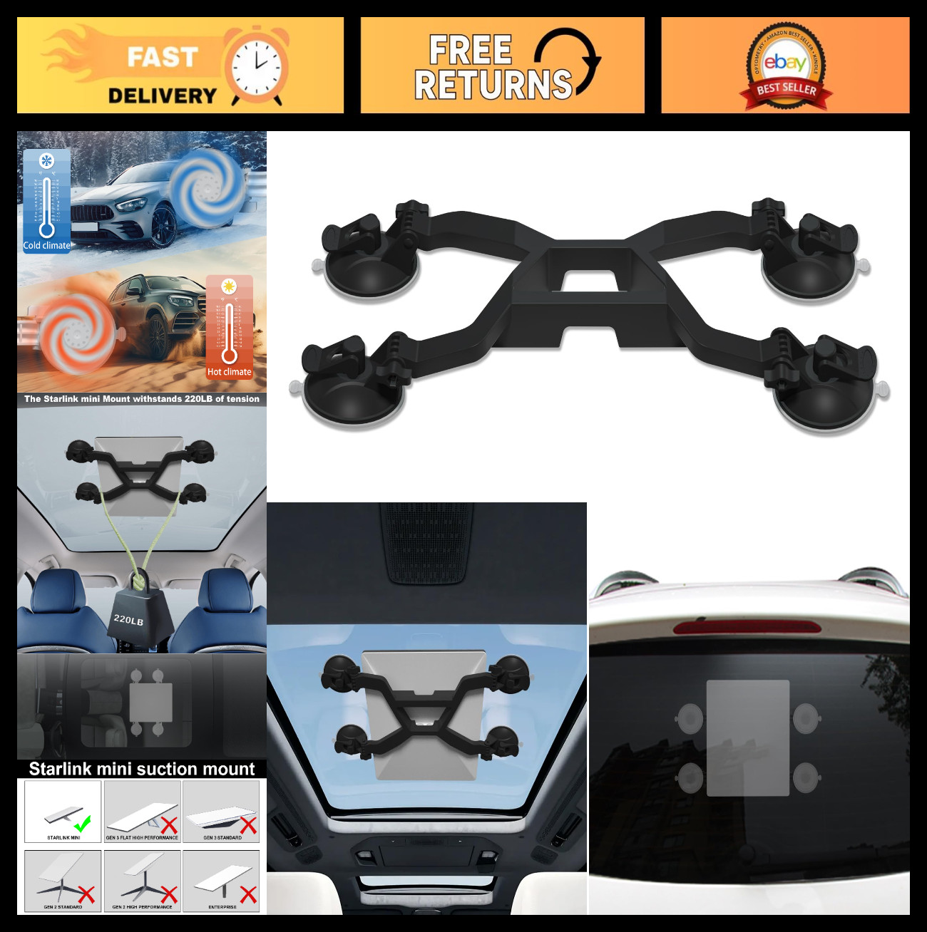 360° Adjustable Suction Cup Mount for Starlink Mini - Secure Satellite Signal fo