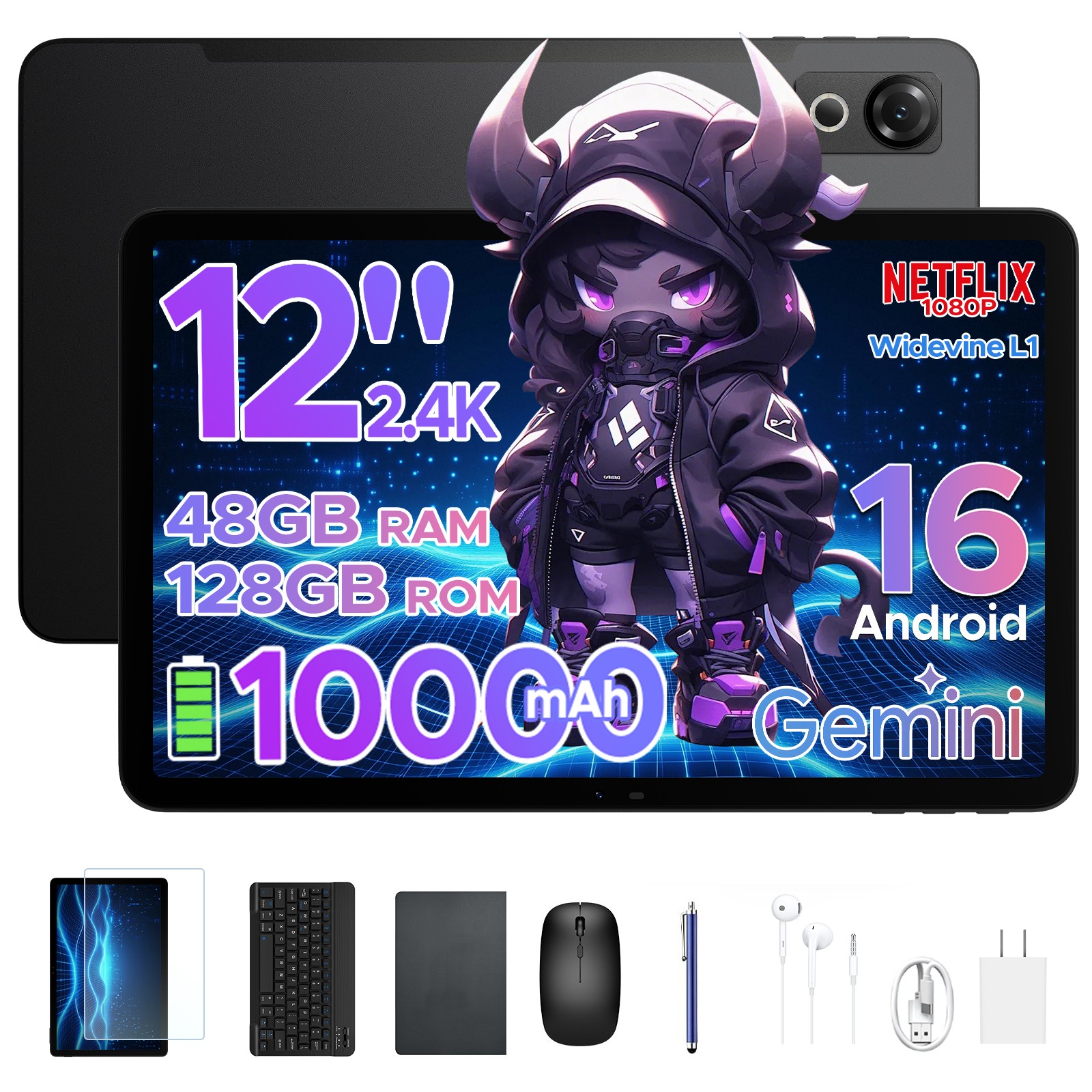 AORLYM P12 Android 16 Tablet 48GB+128GB 10000mAh WiFi 5 Widevine L1 8MP+13MP AI