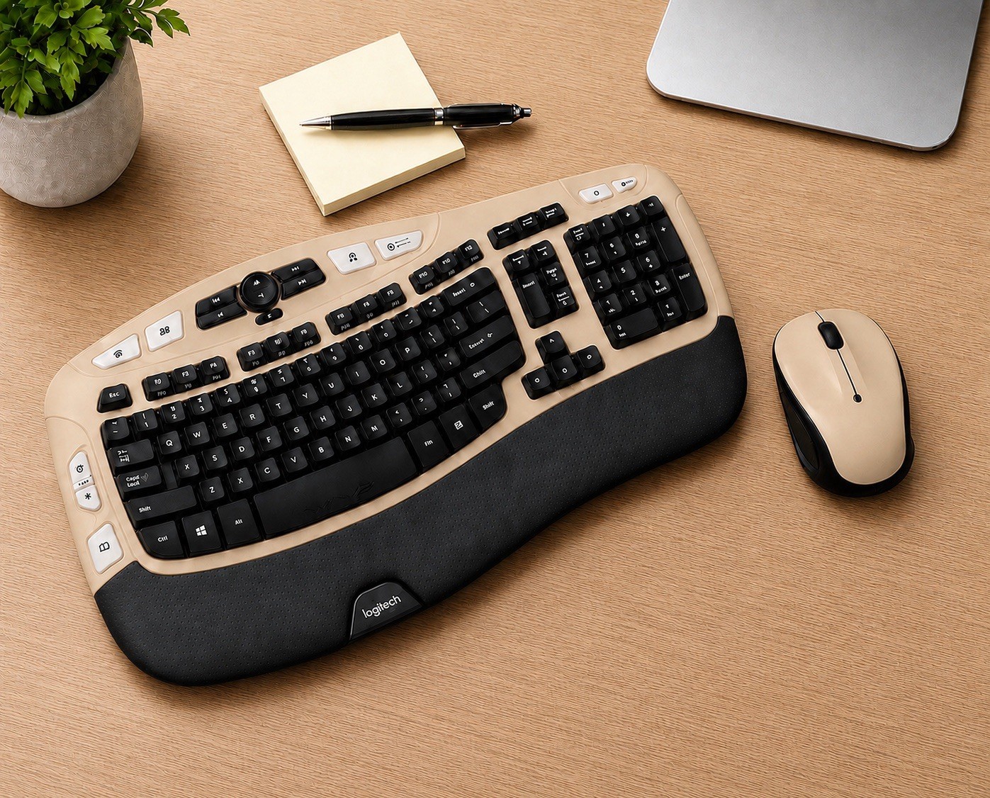 Logitech Comfort Wave K350 Cream Wireless Keyboard M317 Combo Unifying Receiver