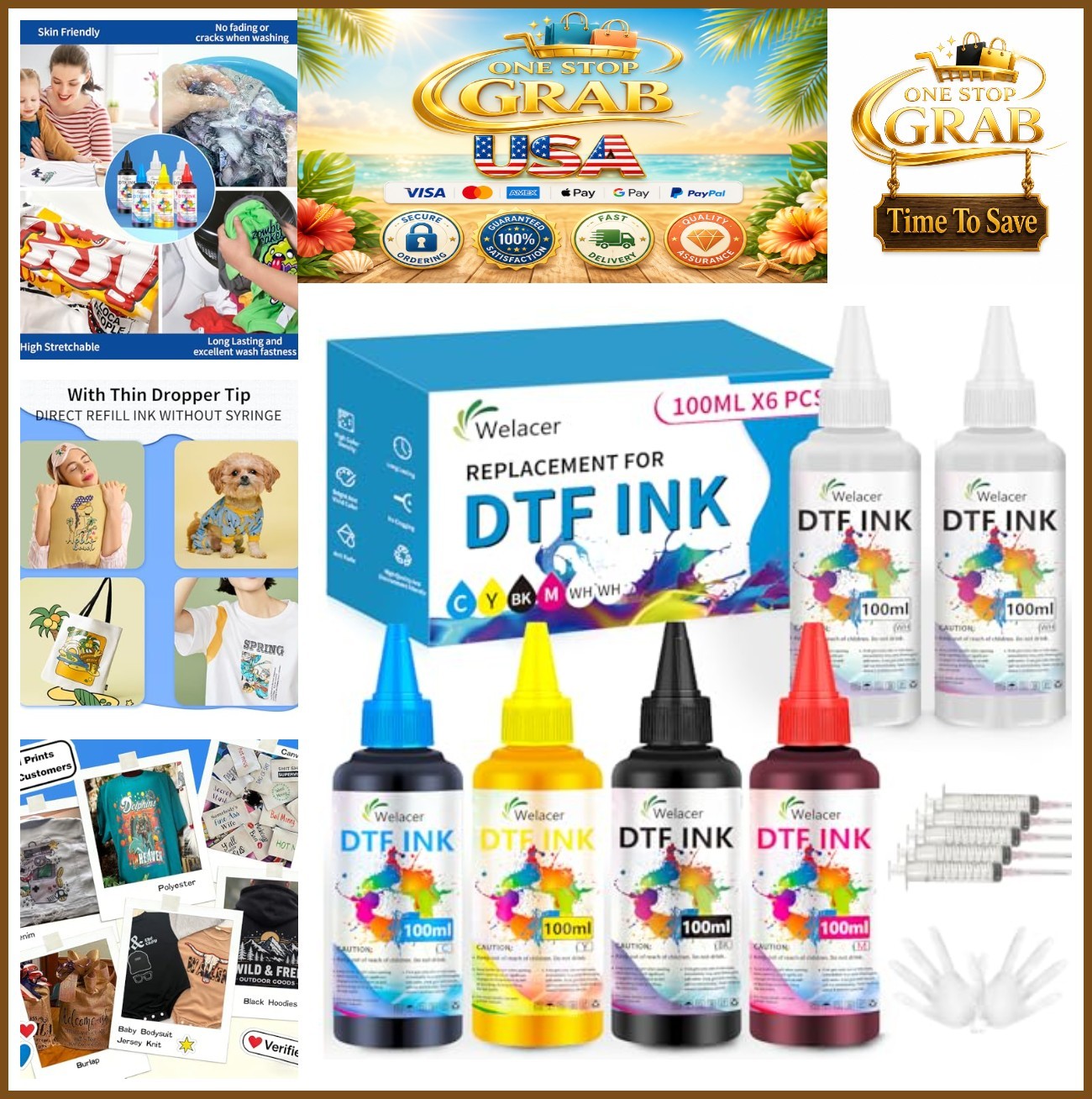 DTF Transfer Ink 6x100mL Refill Kit CMYK 2 White for ET-8550 I3200 XP600 DTF