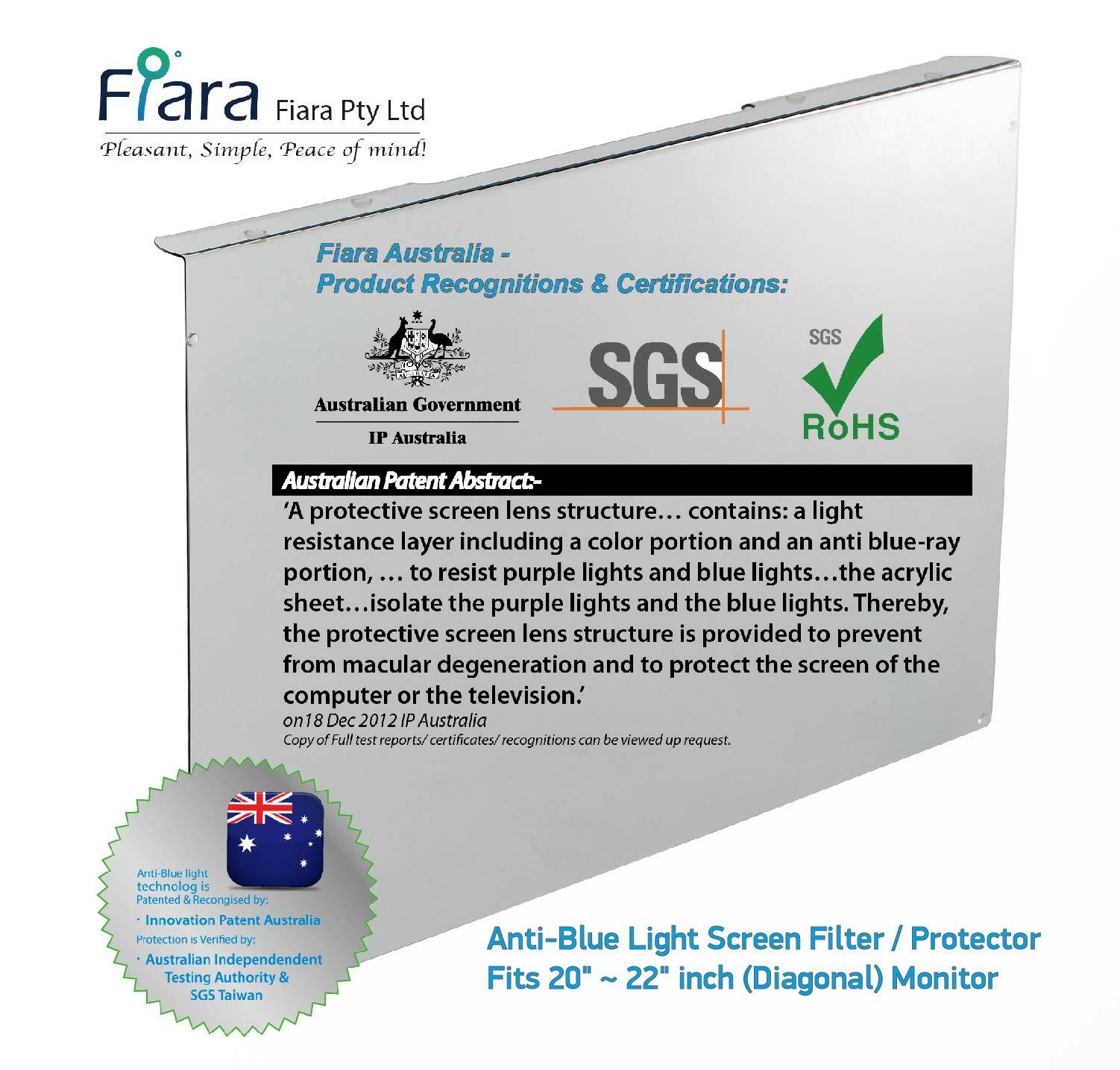 Fits 20/21/22 inch Monitor / Desktop | Fiara Anti Blue Light Screen Protector