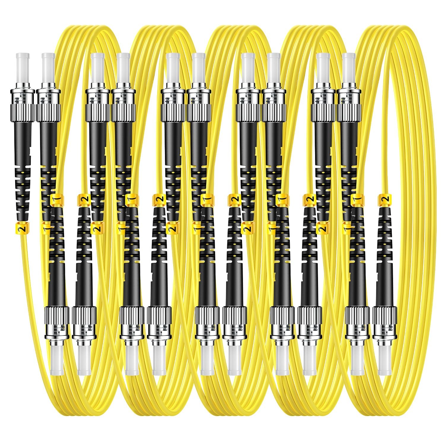 FiberPrime-OS2 ST to ST Single Mode Fiber Patch Cable, 5m/16ft, 5Pack | Singl...