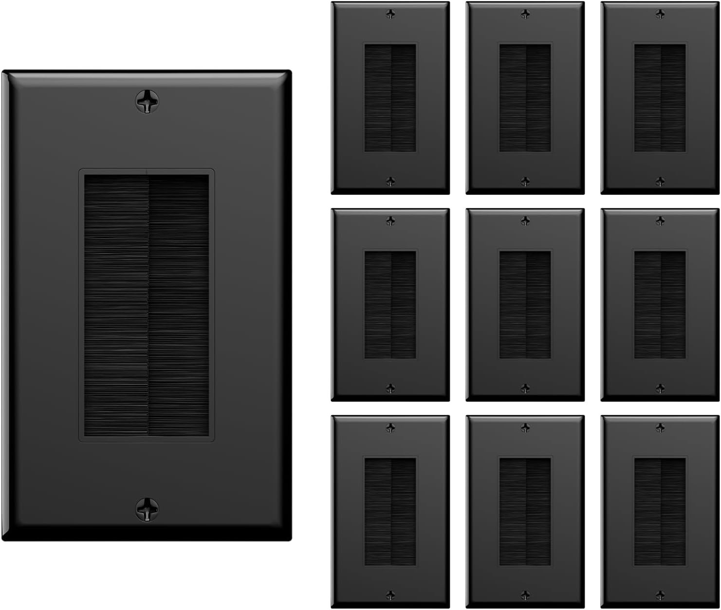 10-Pack Brush Wall Plate Cable Pass Through Insert Single Gang Black