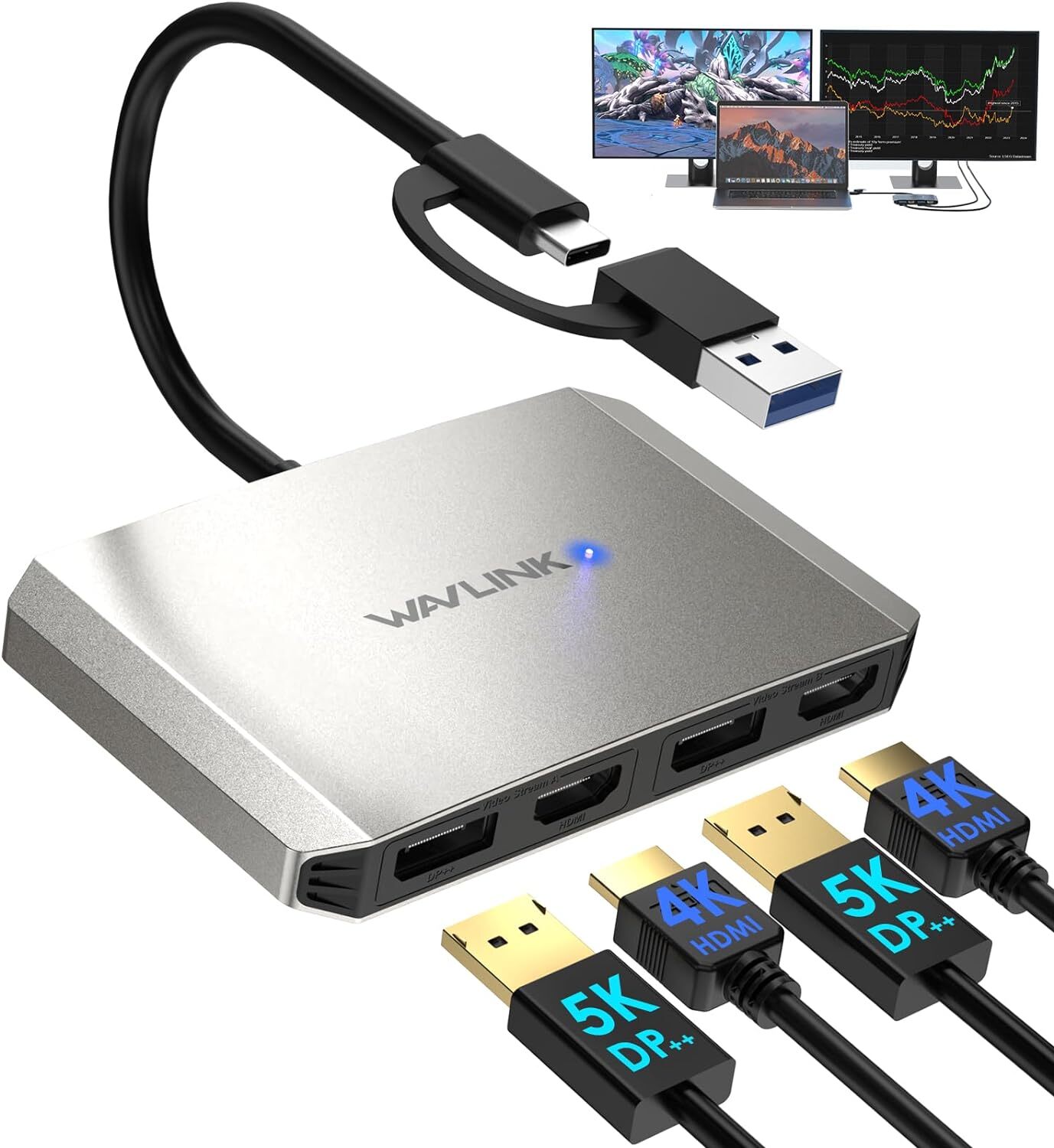 2 Monitors DisplayLink Docking Station 2HDMI 2DP for Windows/Mac/New MacBook Neo