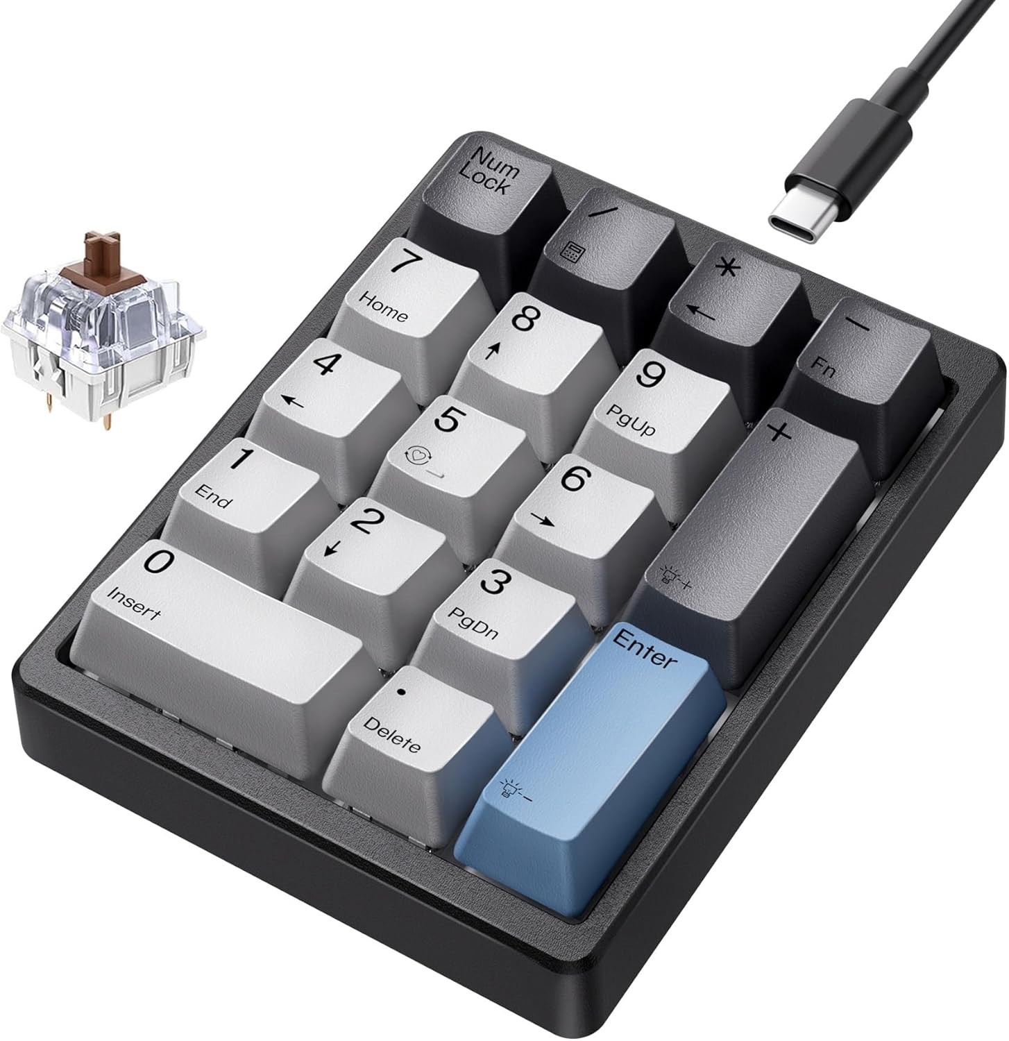 Kisnt Mechanical Number Pad, Hot Swappable Numpad Wired USB 17 Keys Numeric K...