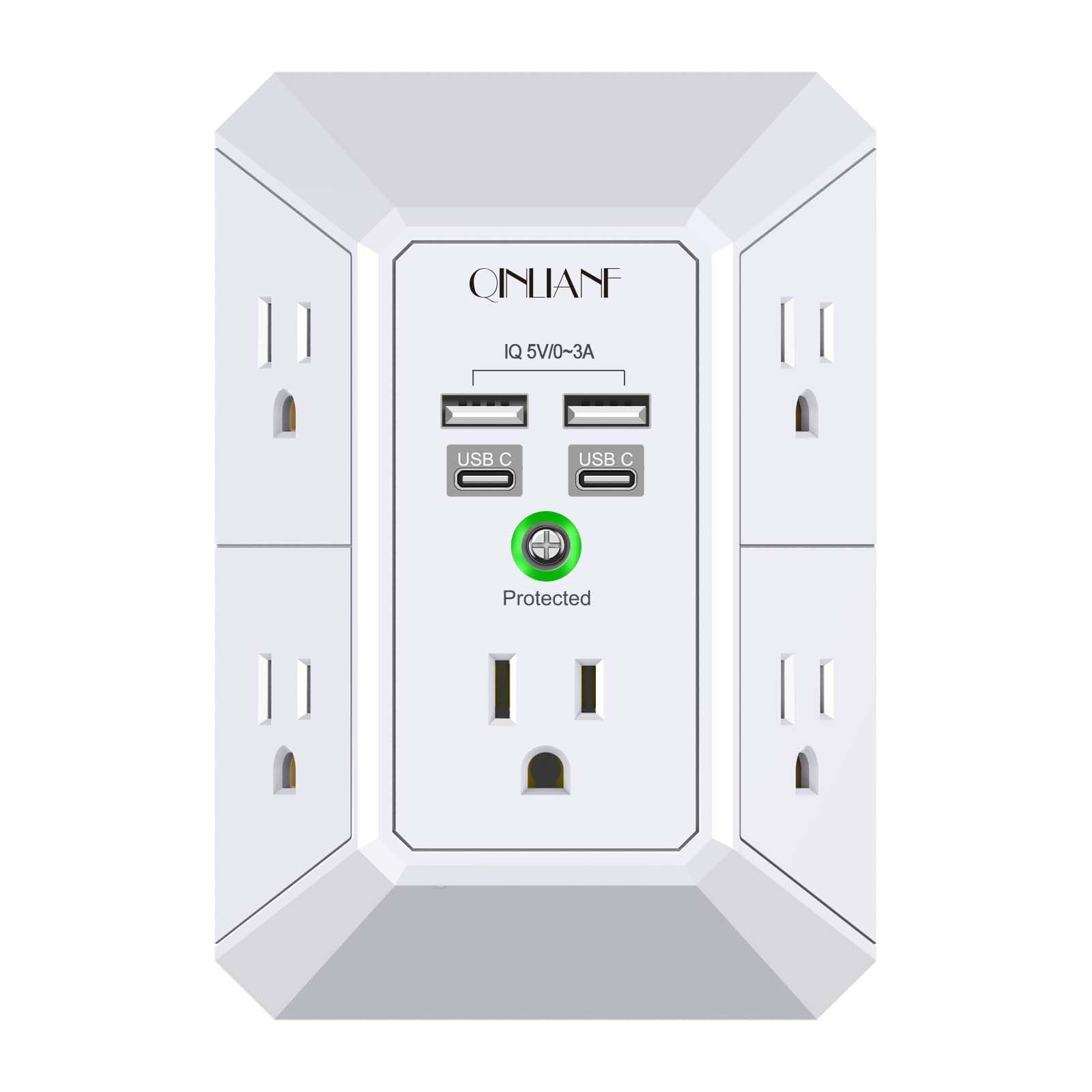 Usb Wall Charger Surge Protector Qinlianf 5 Outlet Extender 4 Usb Charging