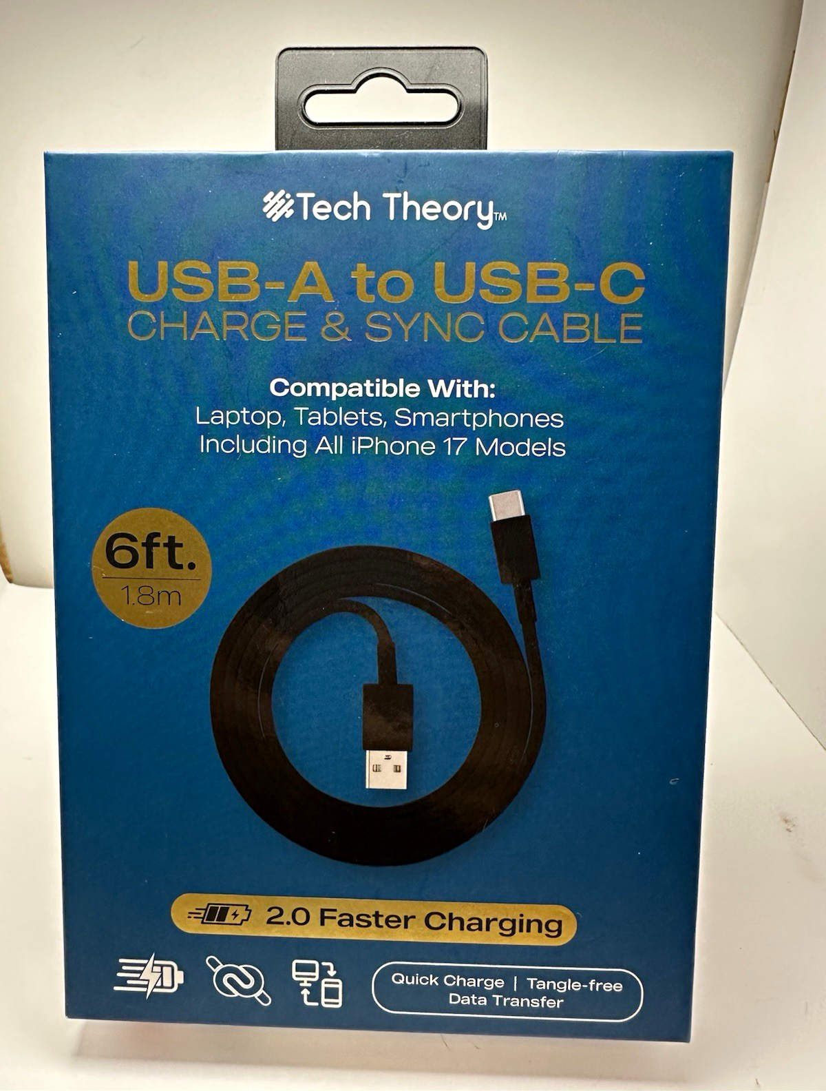 Tech Theory USB-A to USB-C Cable Fast Charging Tangle-Free 6ft Black