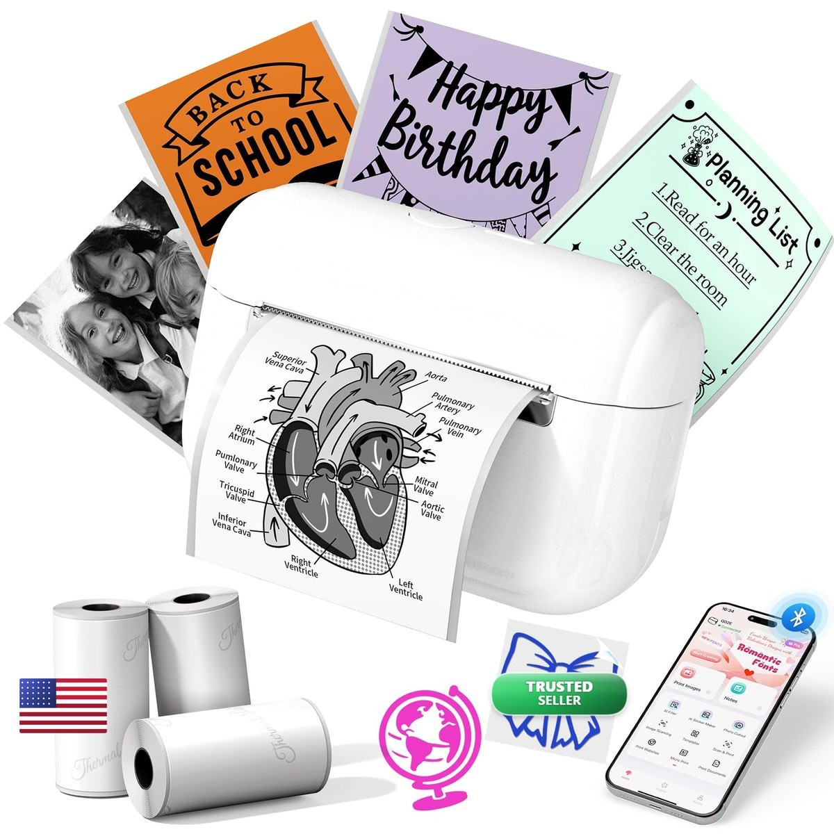 Memoking Q02E Mini Sticker Printer Inkless Portable Sticker Maker