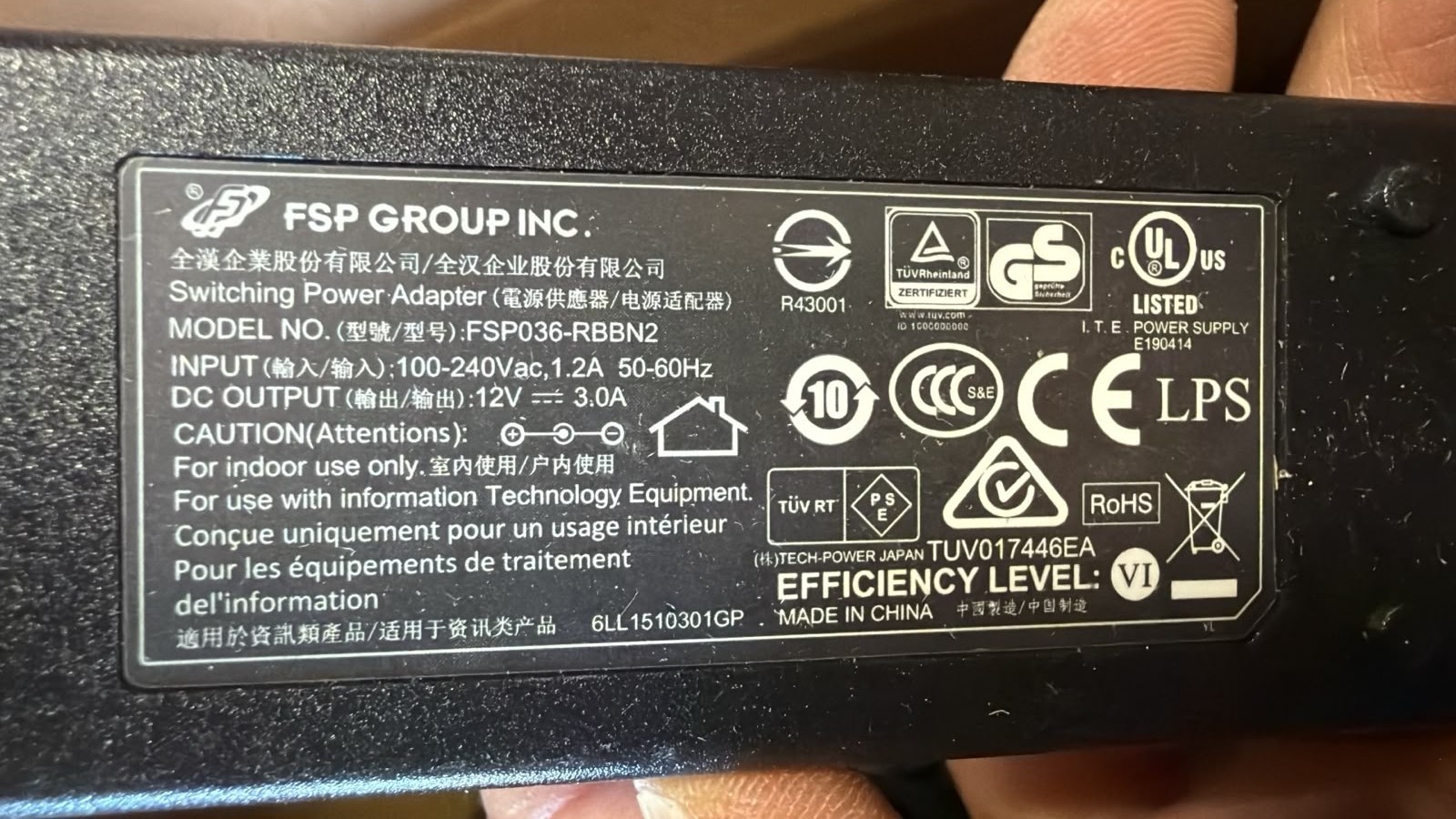 FSP GROUP INC. FSP036-RBBN2 100-240V AC / 50-60HZ POWER SUPPLY