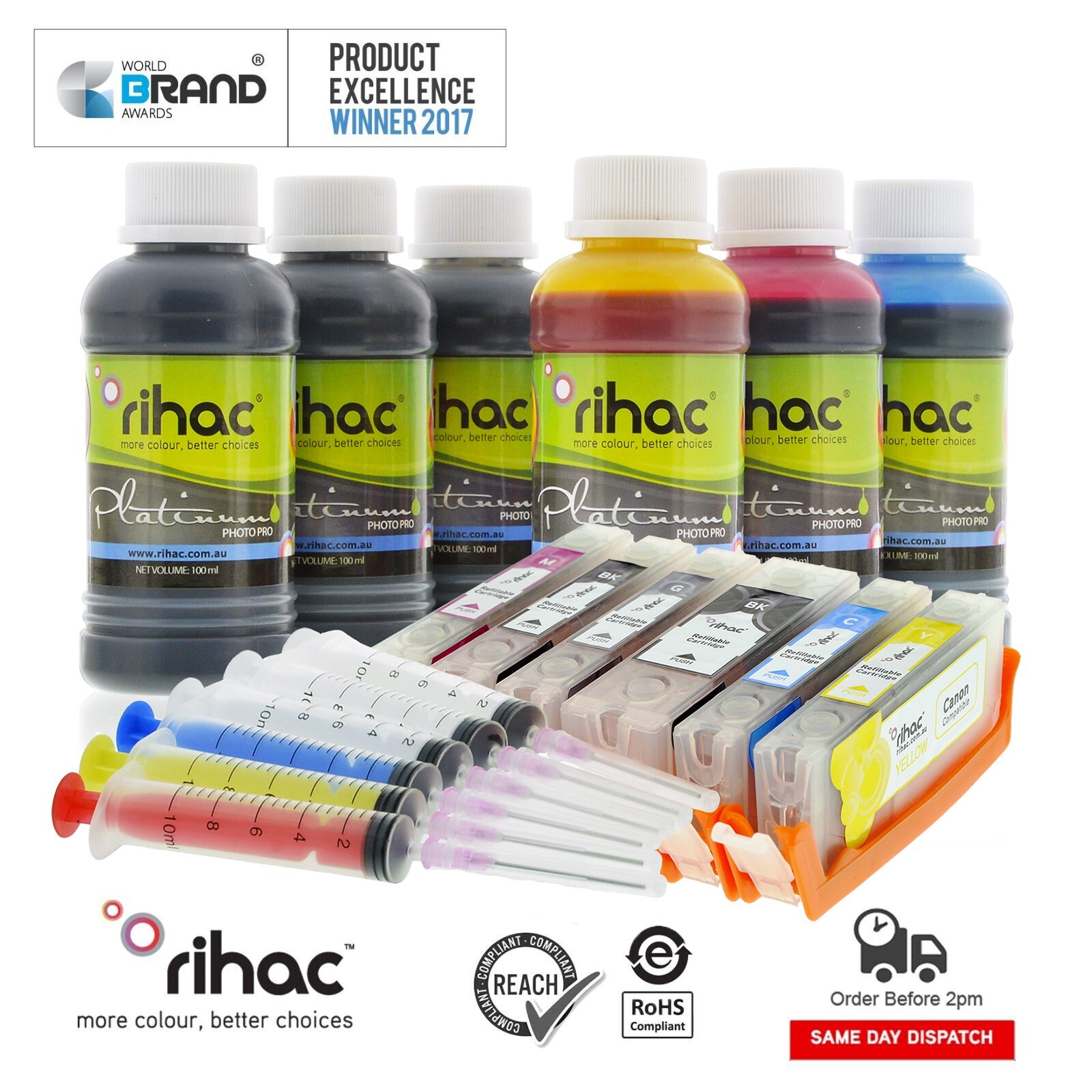 Rihac Refillable Cartridges for Canon MG6360 MG7160 PGI-650 CLI-651 Refill Ink