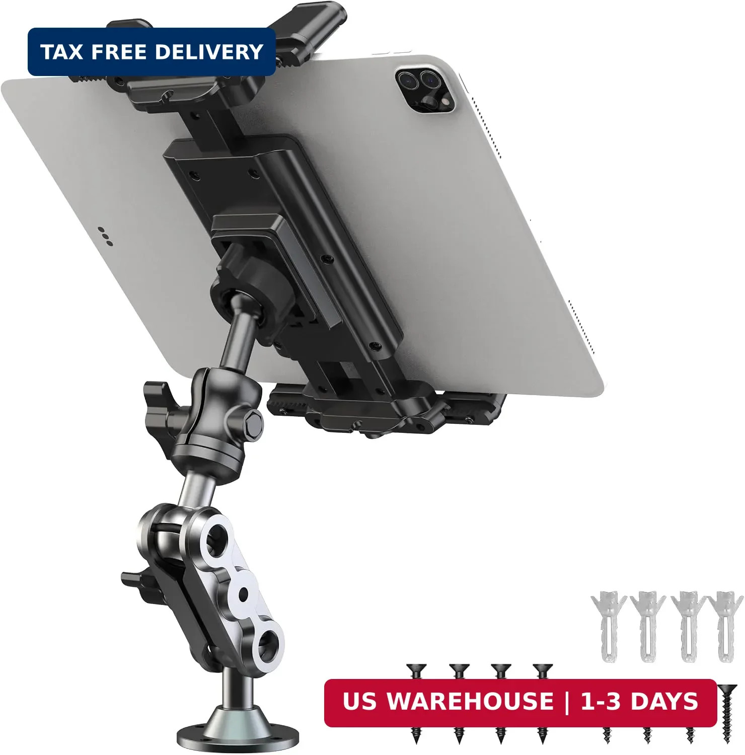 WUITIN Aluminum Heavy Duty Drill Base Tablet Holder Car Mount Dashboard, 360° Ad