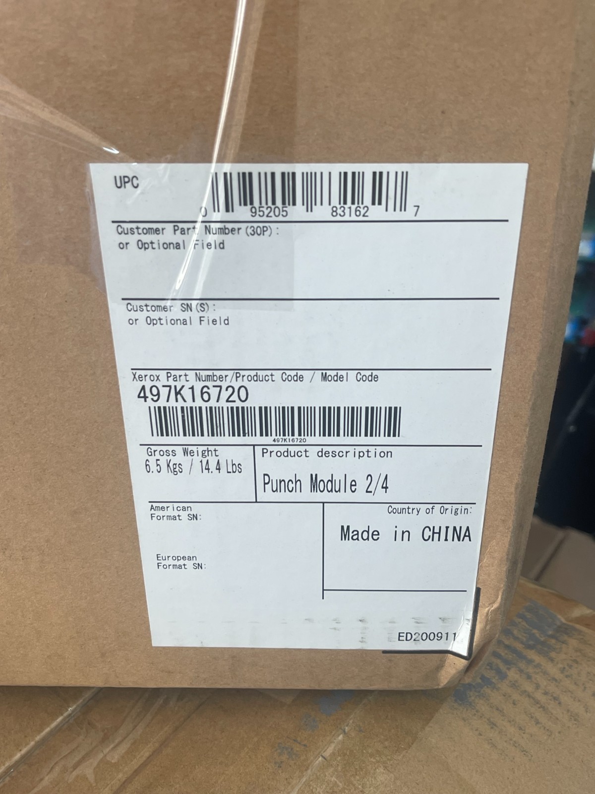 Xerox Original Part Number 497K16720 Hole Punch Module 2/4