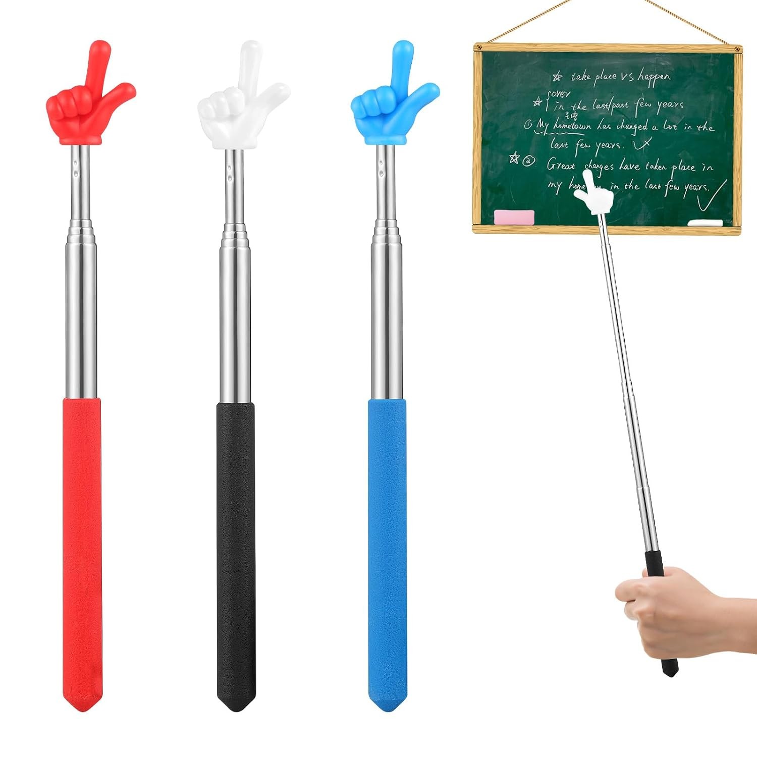3 Colors Extendable Classroom Pointer Stick Set Multipurpose Teacher Pointers