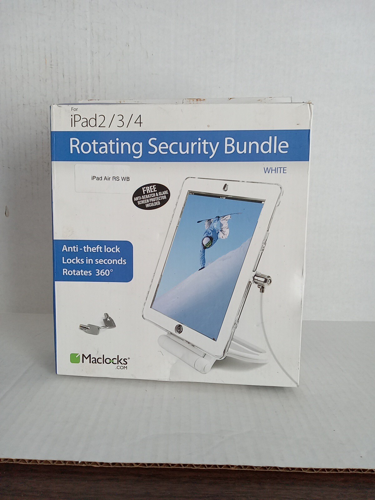 MACLOCKS IPAD 2/3/4/AIRRSWB WHITE LOCK AND SECURITY ROTATING STANDS IPADAIRRSW