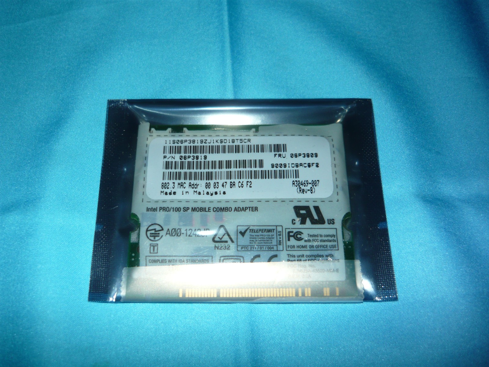 Vintage Intel Pro/100 SP Mobile Combo Adapter Modem Ethernet Mini PCI Used