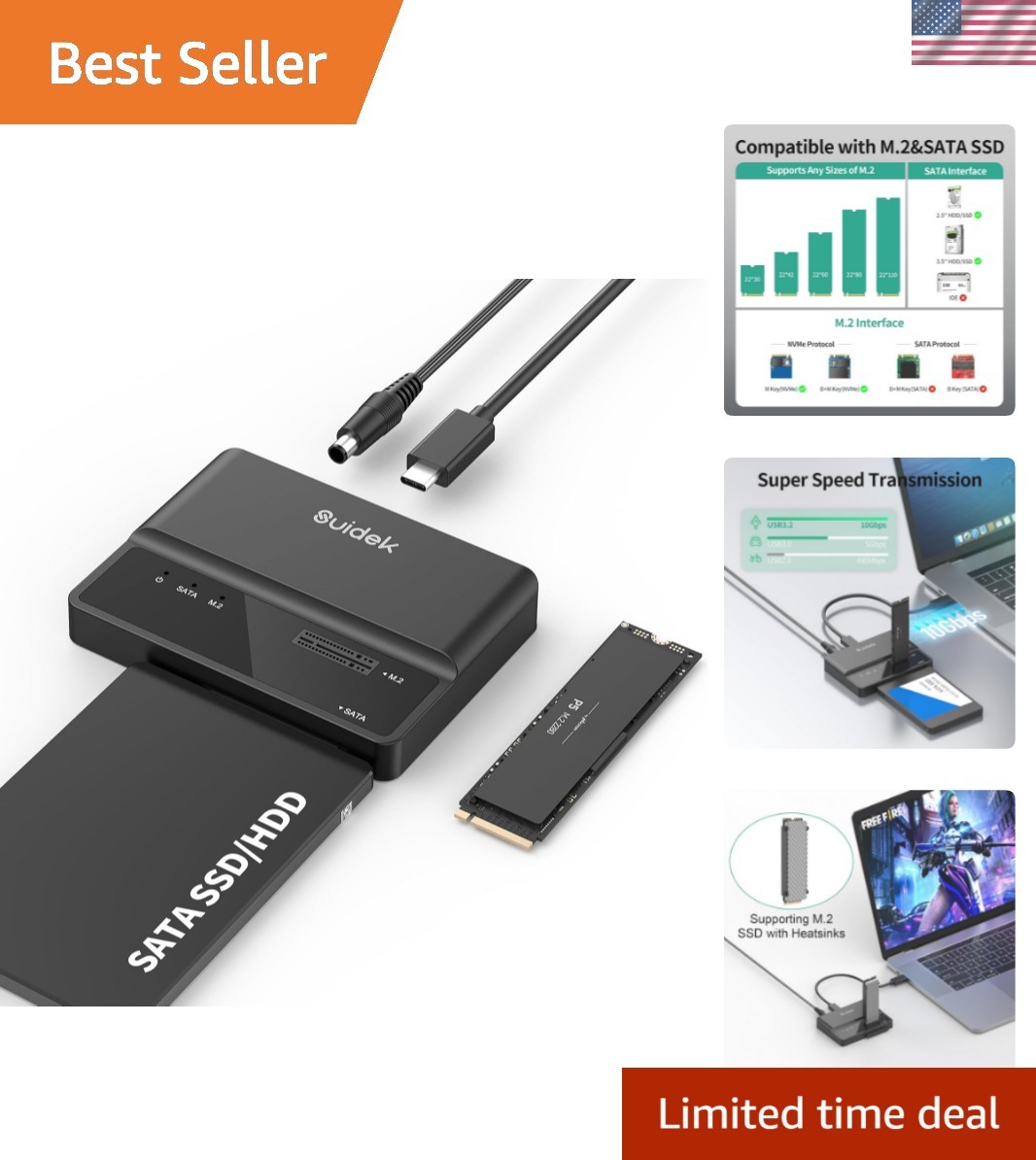 M.2 NVMe & SATA USB C Adapter – 10Gbps Transfer, Hot-Swap Ready for All Drives