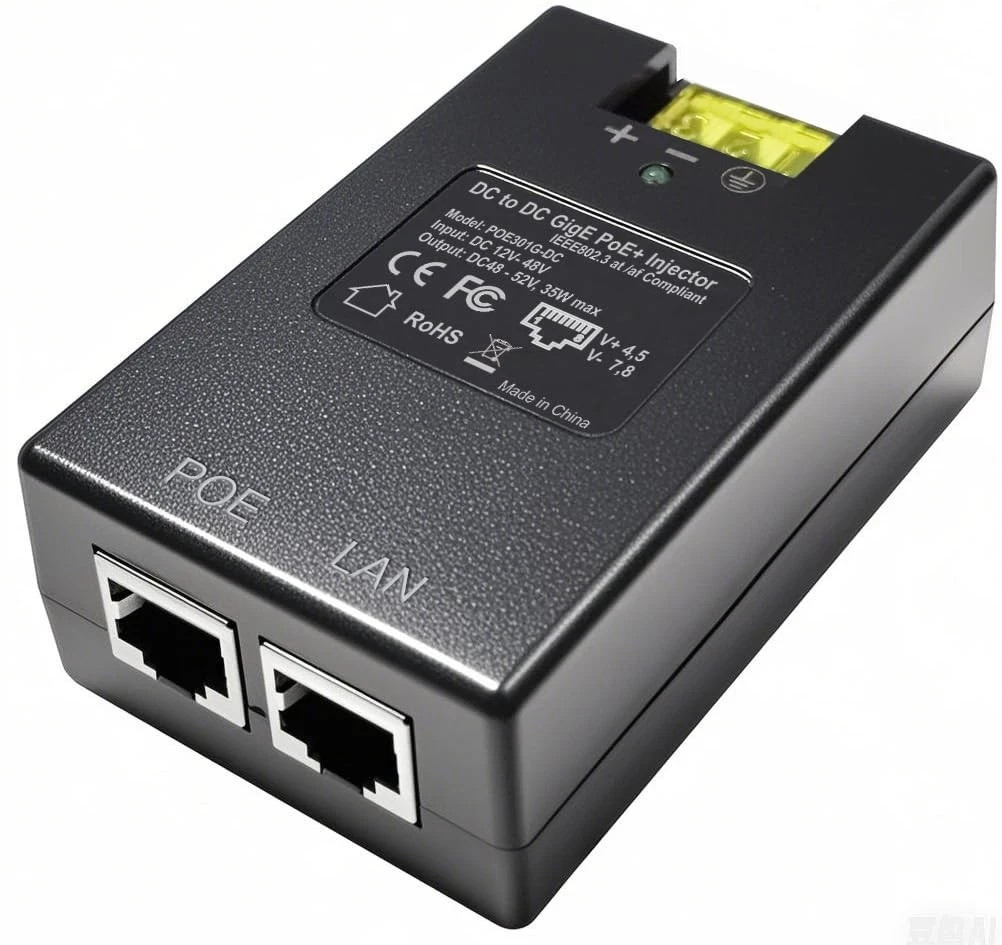 Gigabit DC PoE+ Injector | 12V 24V (12-48V) DC Input | 50V 30W DC PoE+ Out | ...