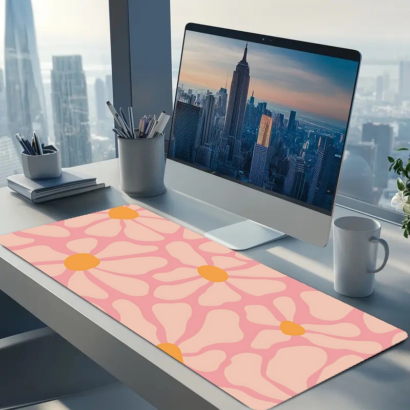 This Mouse Pad Features a Pink Floral Design, Made of Rubber for a Non-Slip Su