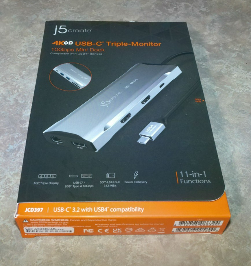j5create 4K60 Elite USB-C Triple-Monitor 10Gbps Mini Dock (JCD397) "NIB"