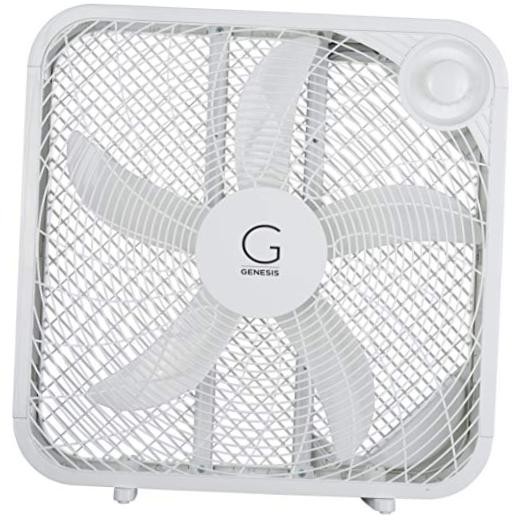 Genesis 20" Box Fan, 3 Settings, Max Cooling Technology, Carry Handle White