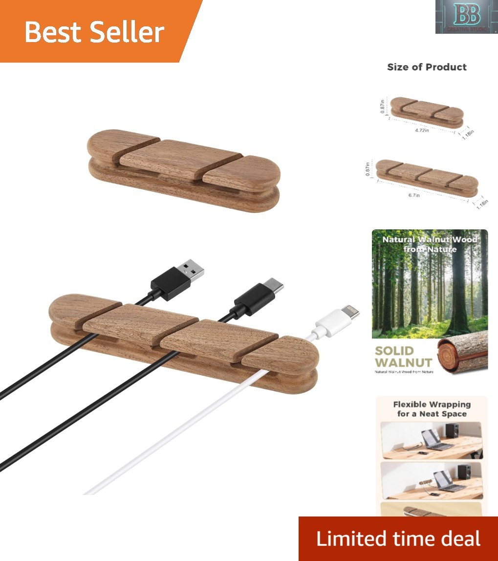 2Pcs Walnut Cable Holder -  Beech Wood Clips for Elegant Organization