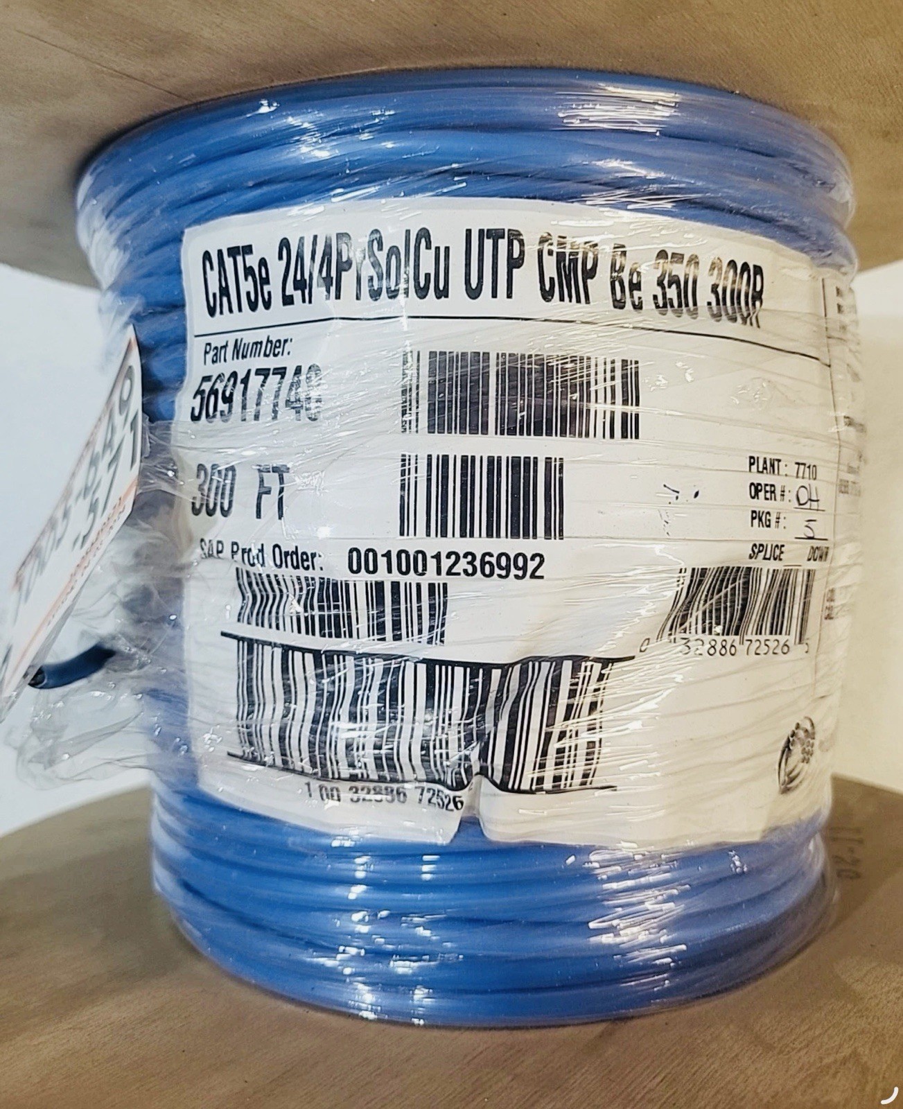 Southwire 300 ft. Blue 24/4 Solid CU CAT5e CMP (Plenum) Data Cable On Roll