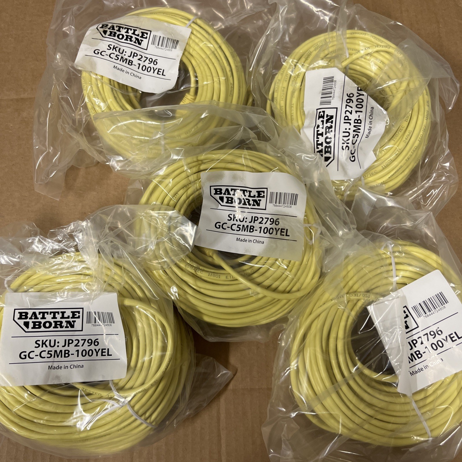 (5-PACK) 100ft RJ45 Cat5e Ethernet Network Cable - Patch Cord LAN - 100' Yellow