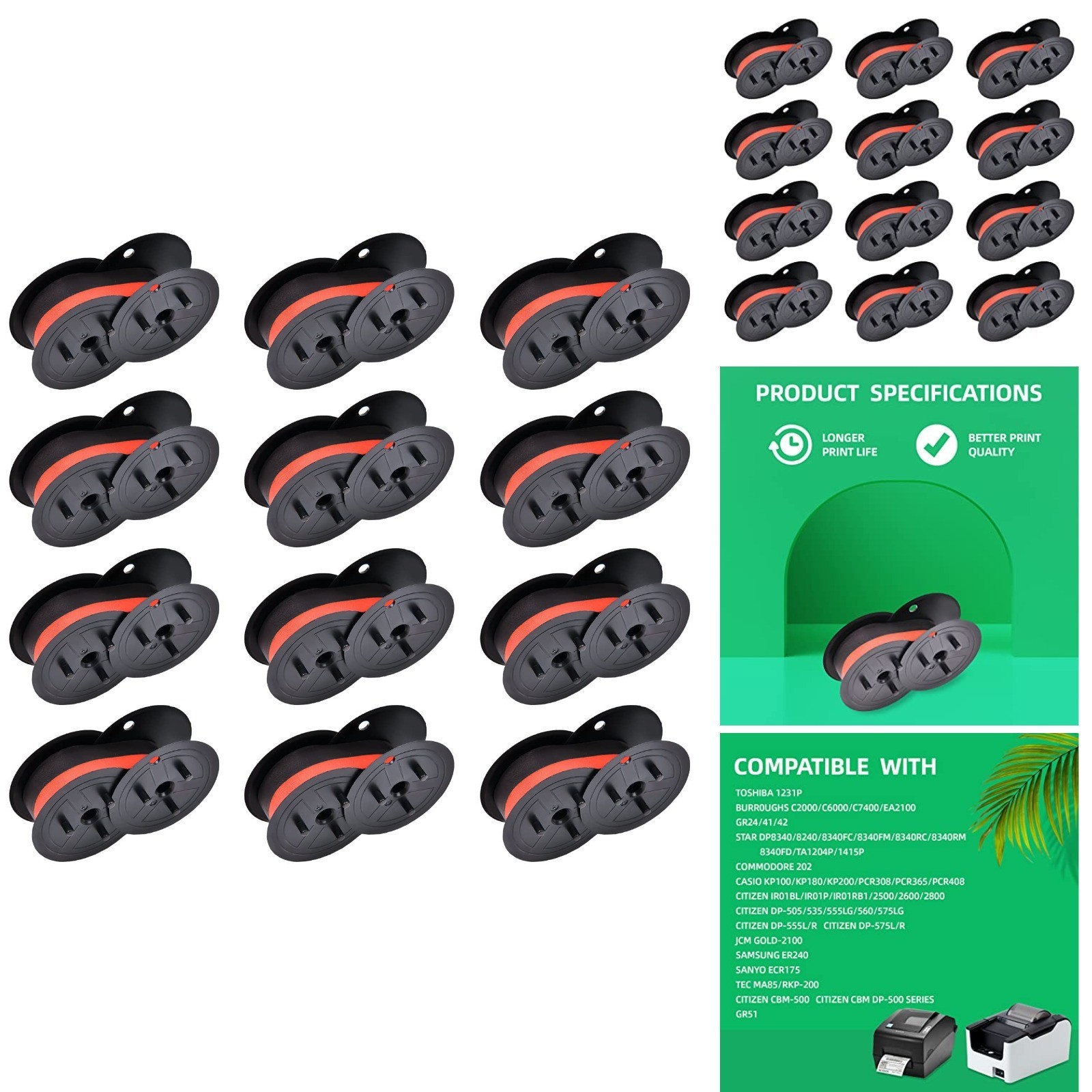 12 Pack Red Black Ink Ribbon For Sharp EL-1197PIII Canon MP11DX Calculator Rolls