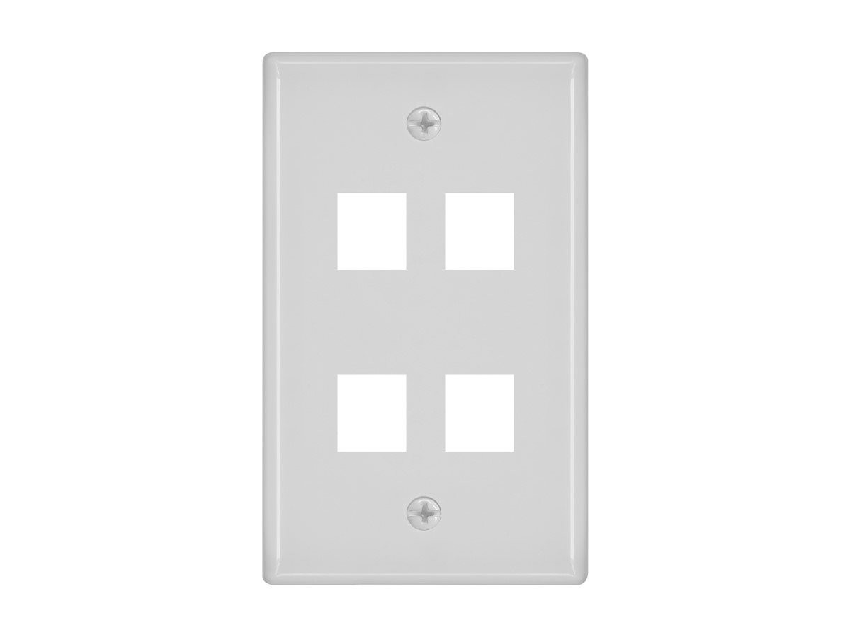(9 PCS.) MONOPRICE P/N 6731. SINGLE GANG WALL PLATE, 4 HOLE, WHITE. NOS/NIB.