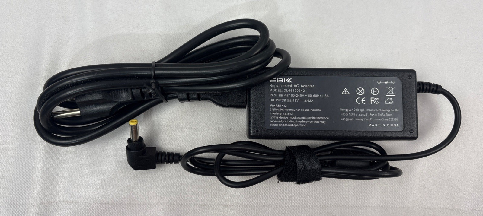 EBKK - Replacement AC Adapter ( Model DL65190342 ) Input: 100~240V 50-60Hz 1.8A.