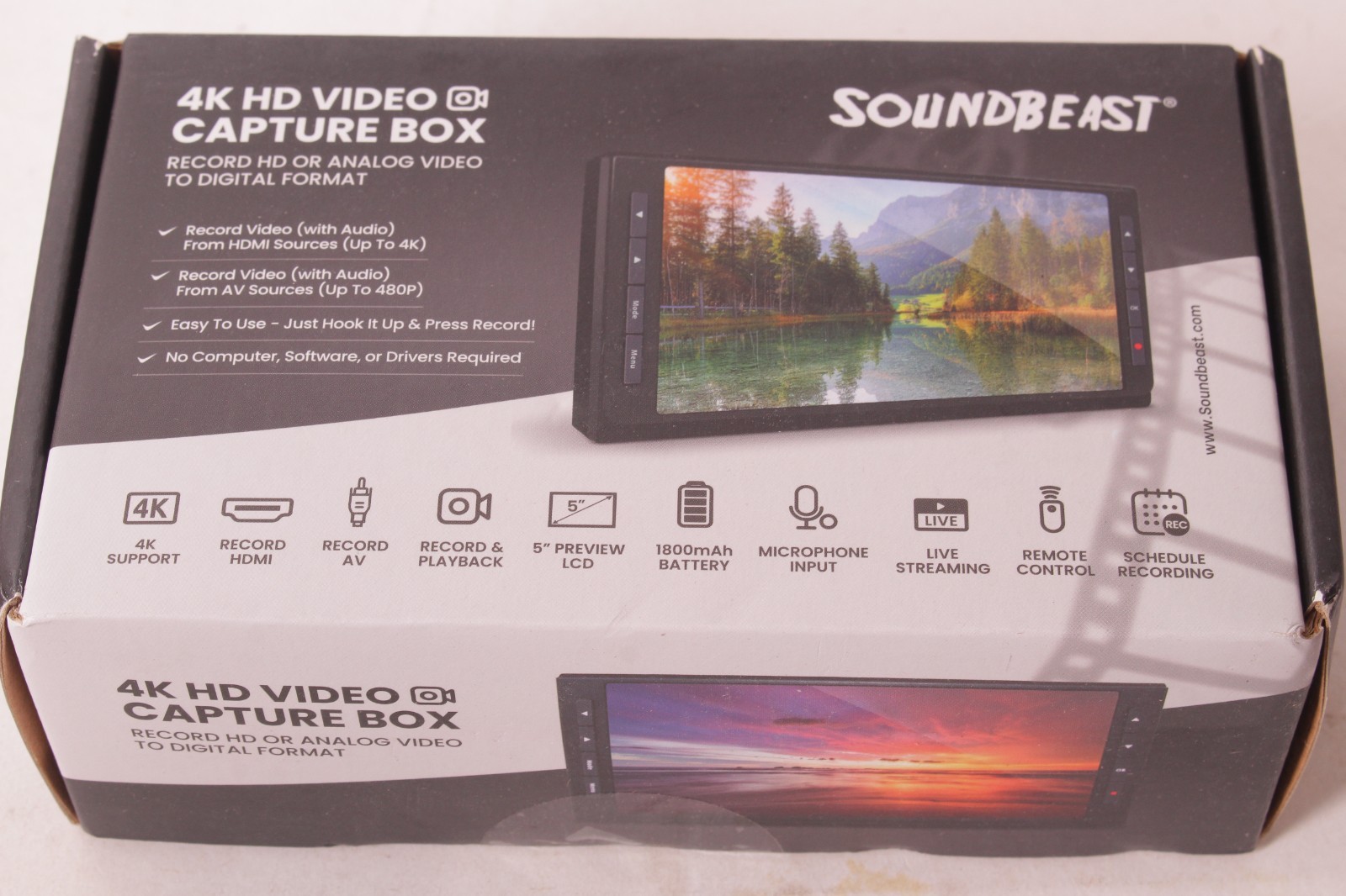 SoundBeast 4K HD Video Capture Box - Capture or Live Stream HDMI AV RCA - 5" LCD