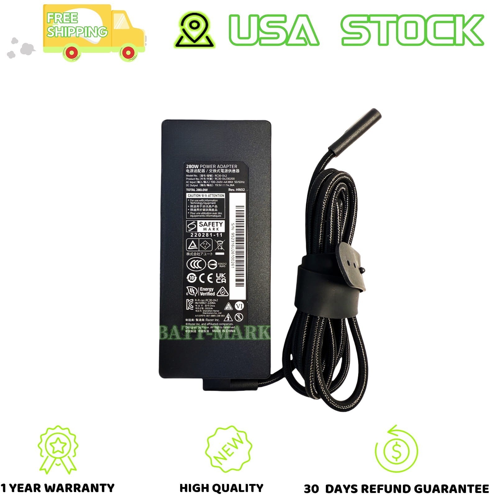 280W RC30-042 Adapter Charger OEM Genuine for Razer Blade GaN RC30-04230200
