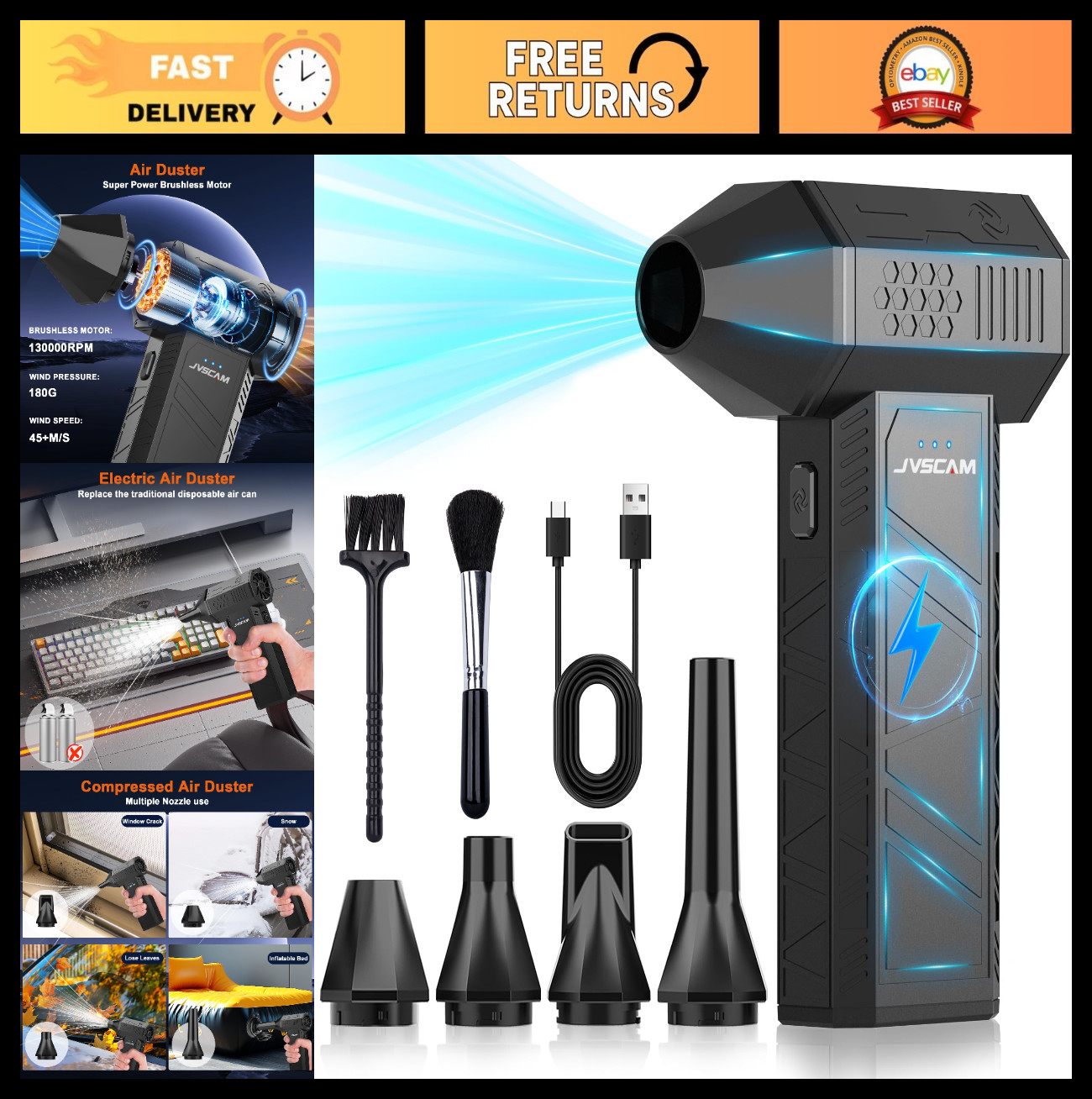 Compressed Air Duster-130000RPM Super Power Air Blower with Brushless Motor