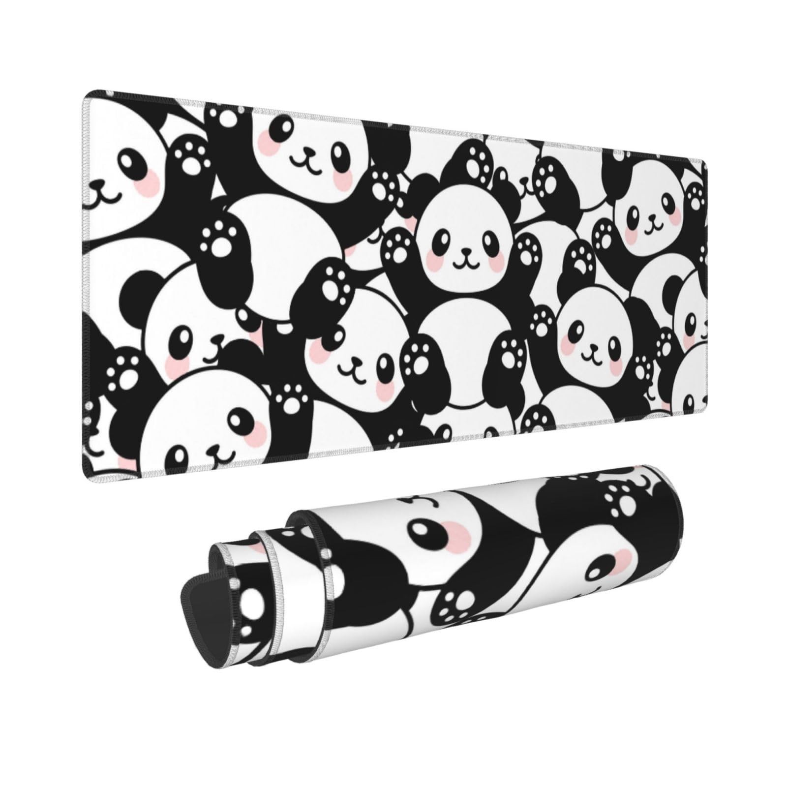 Cute Panda Print Extended Gaming Mouse Pad - XL Oversized Non-Slip Desk Mat 31.5