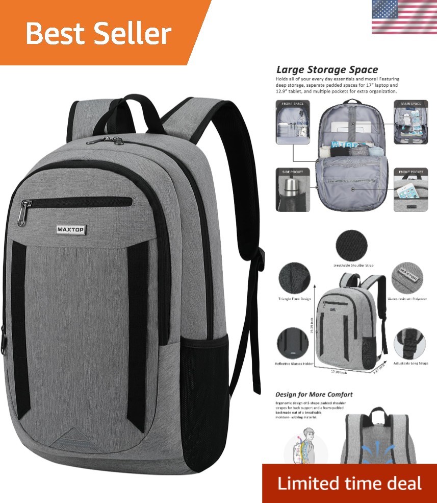 17-Inch Water-Resistant Travel Laptop Backpack - Anti-Theft Ergonomic Design