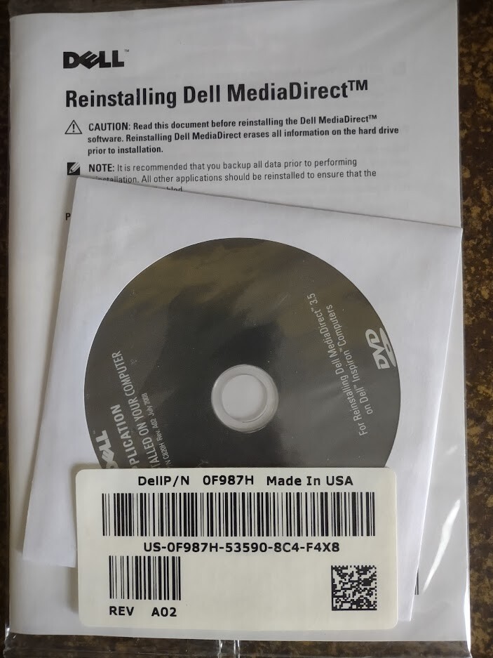 Dell MediaDirect 3.5 Reinstallation Disc and Manual Unopened 
