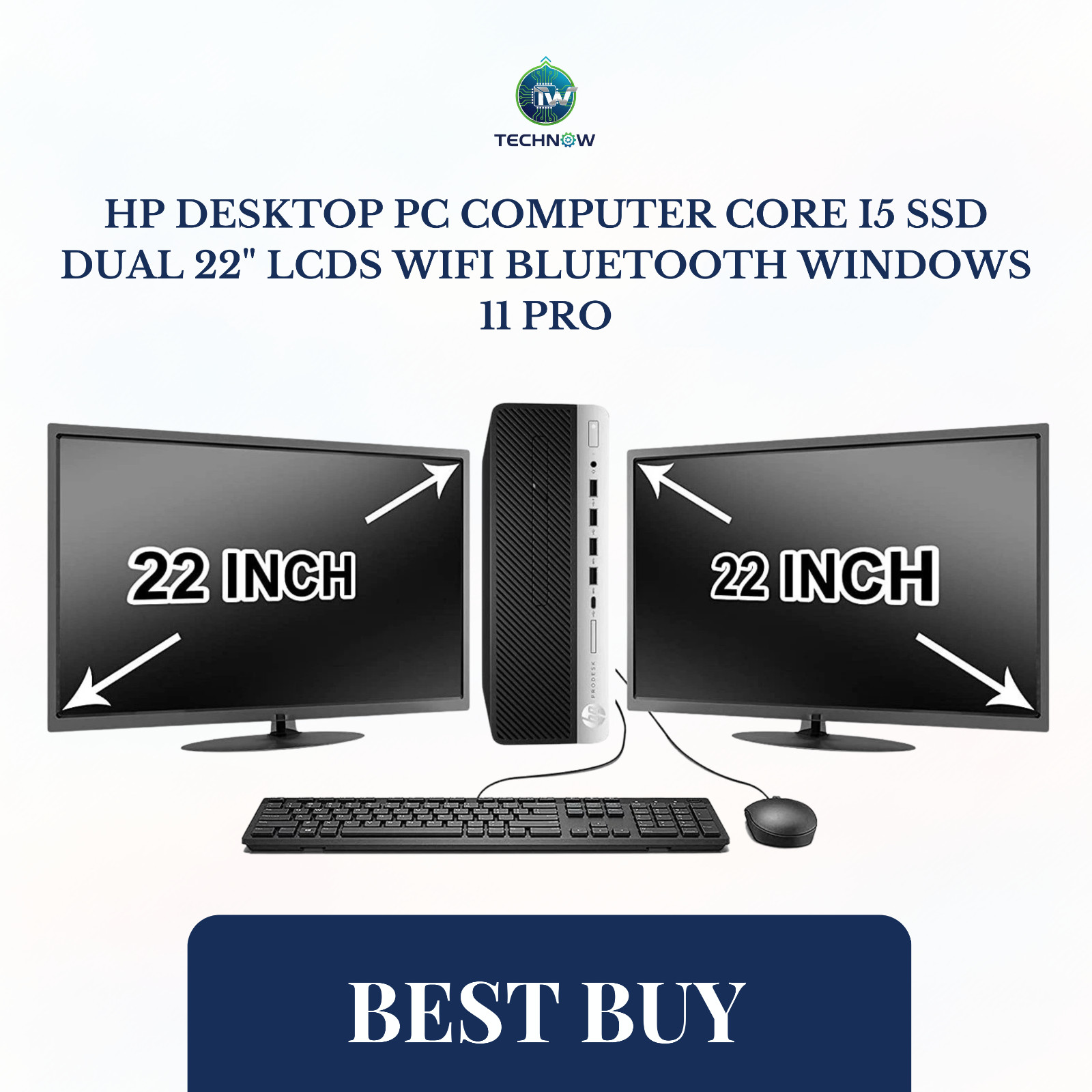 hp Desktop PC Computer Core I5 SSD DUAL 22" LCDs WiFi Bluetooth Windows 11 Pro
