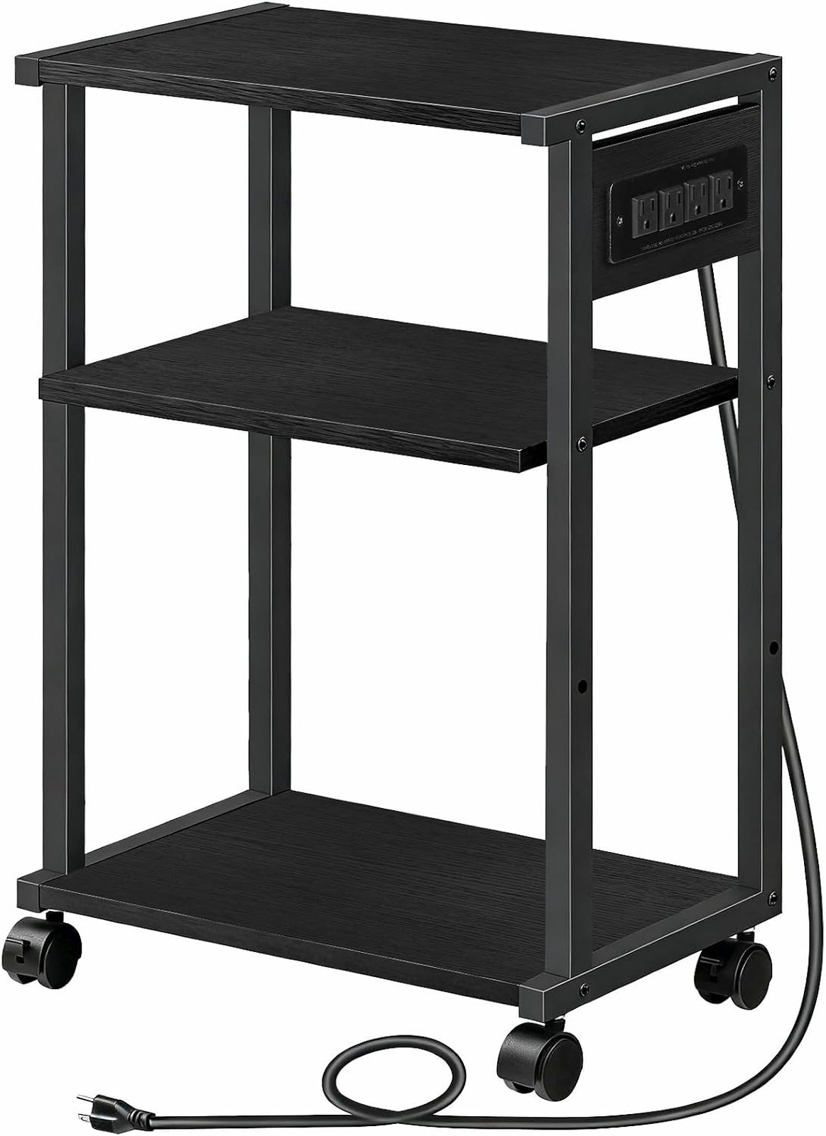 Industrial Printer Stand with Charging Station, 3-Tier Printer Table, Rolling