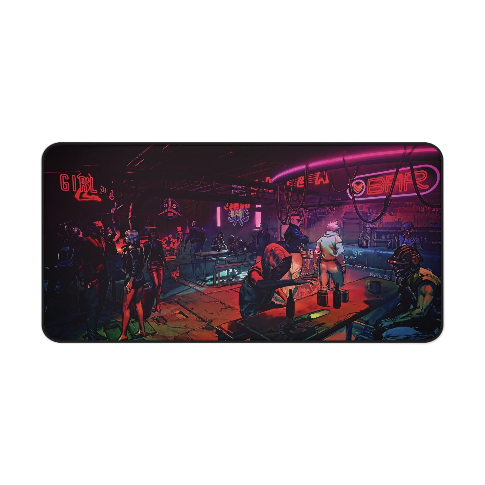 Cyberpunk Neon Bar Scene Desk Mat | Gaming Mousepad