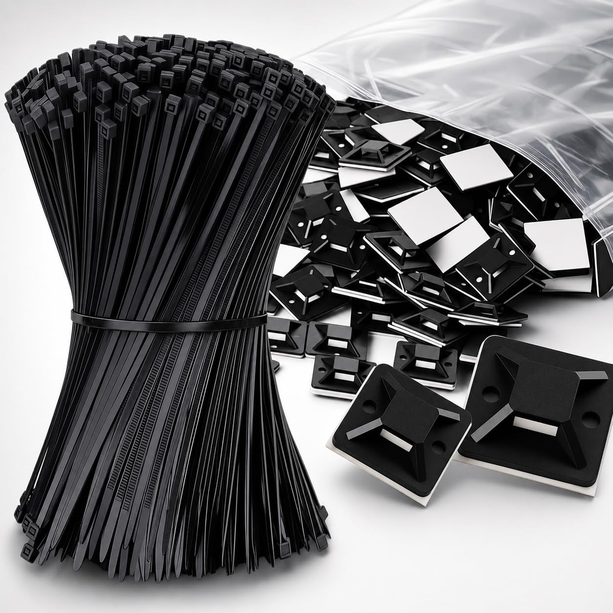 500 PCS 1 Inch Adhesive Zip Tie Mounts 8 Inch Zip Ties Black Wire Management