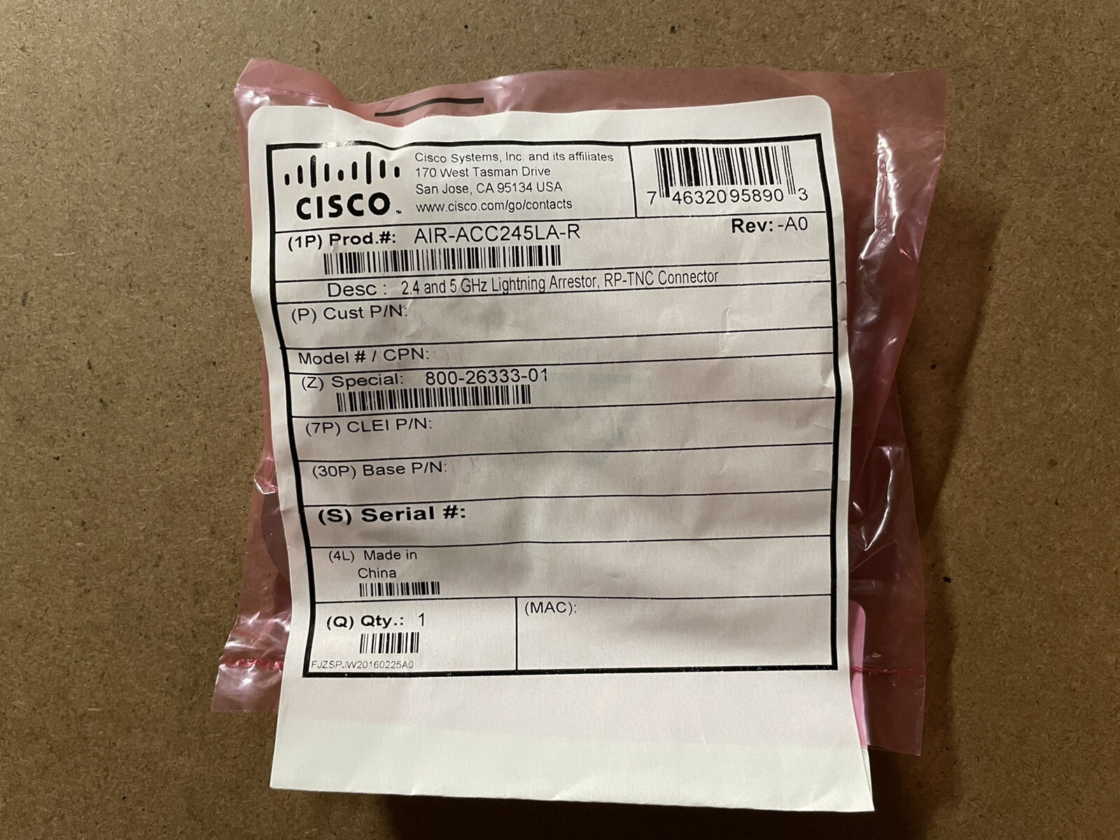 NEW Cisco Aironet AIR-ACC245LA-R Lightning Arrestor Surge Protector RP-TNC