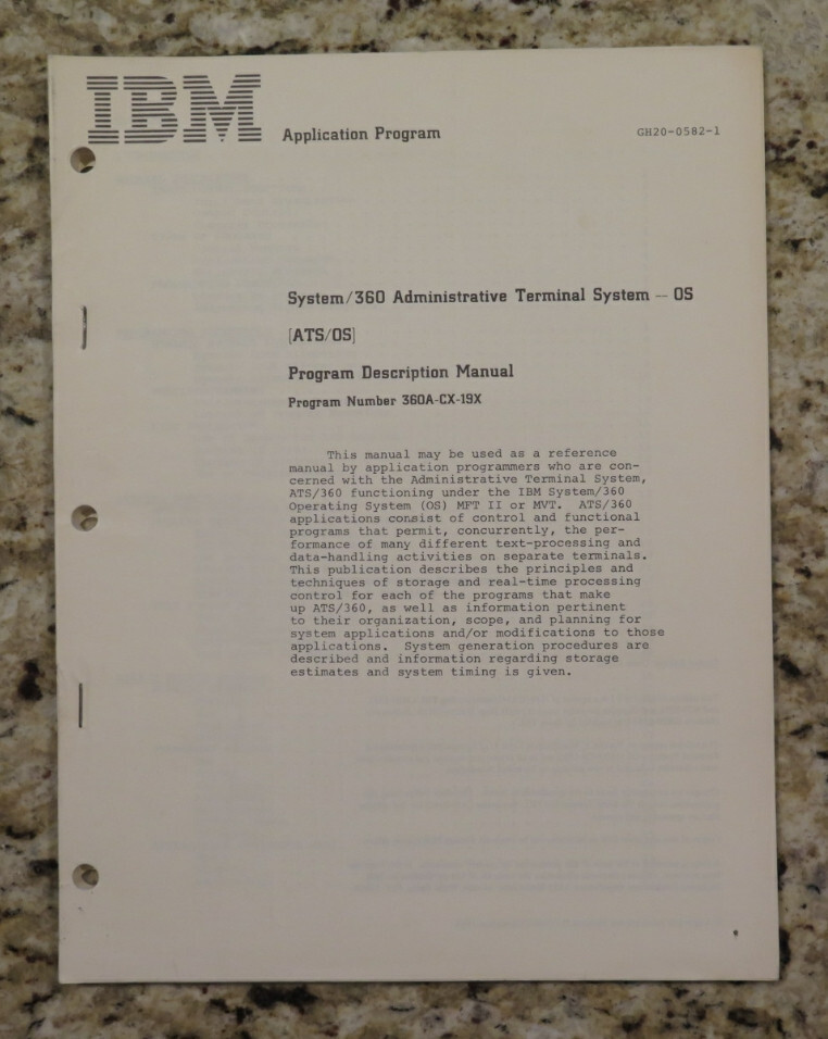 Vintage IBM System / 360 Admin Terminal System Program Description Dated 1970