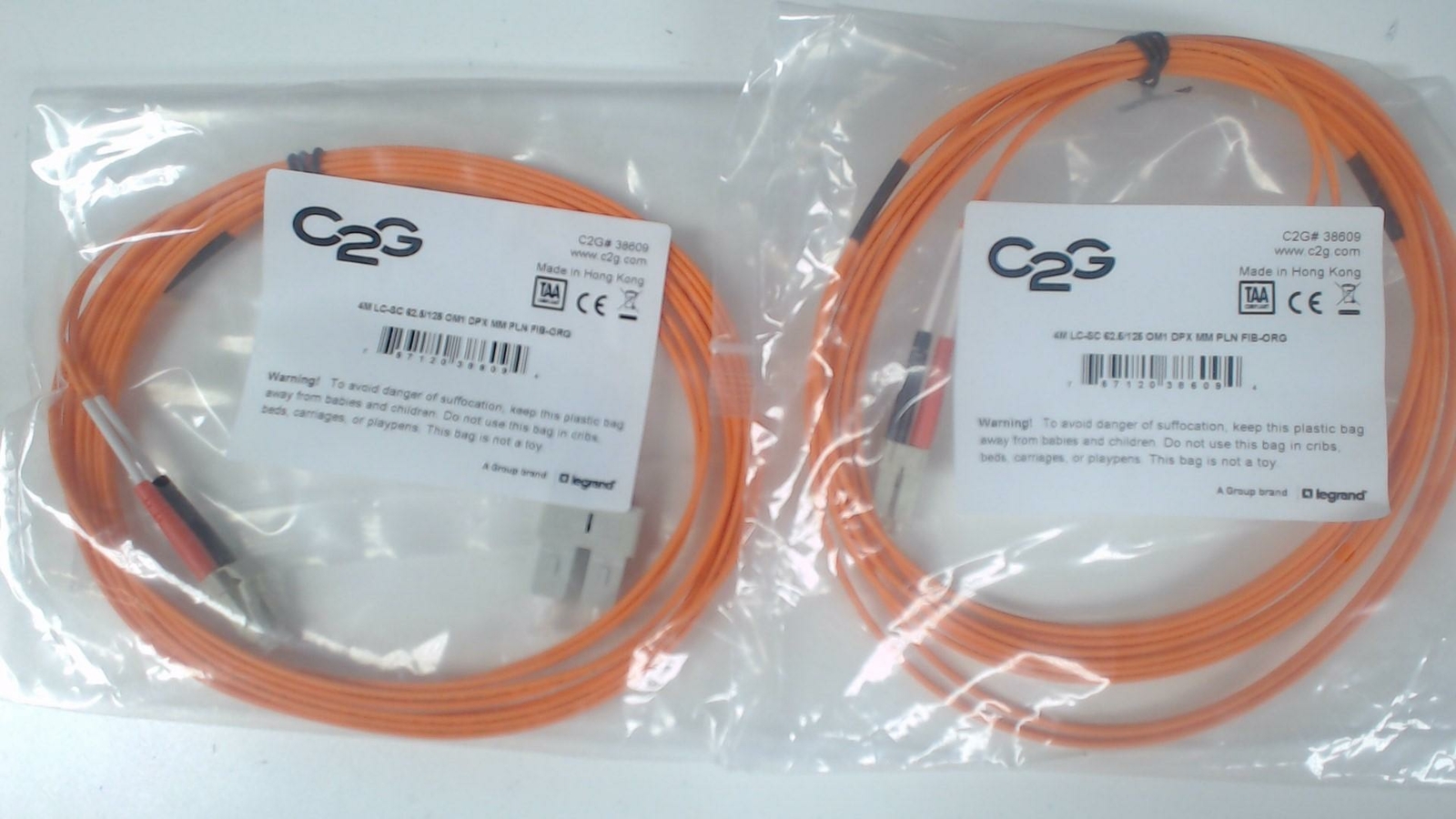 Lot of 2: C2G 4M LC-SC 62.5/125 Duplex Multimode Fiber Cable