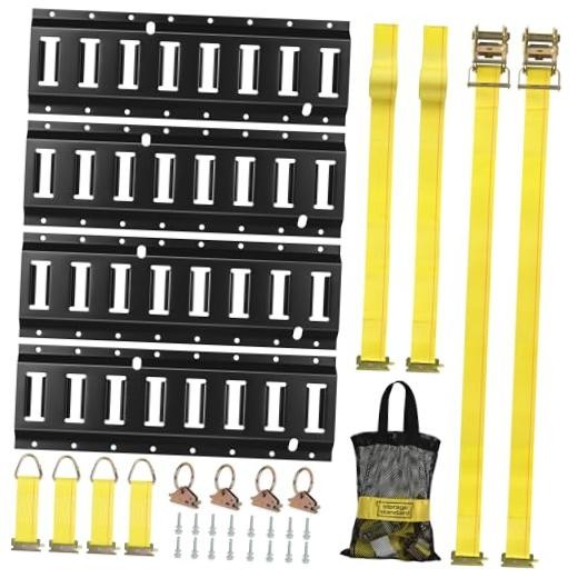 E Track Rail Tie-Down Kit 4 Rails & Accessories (16'' Tracks) for Trailers,