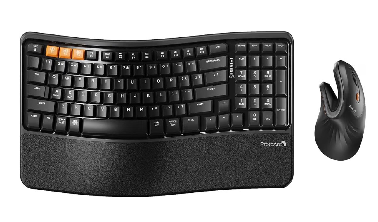 ProtoArc EKM02 Wave Keys Ergonomic Wireless Keyboard and Mouse, Bluetooth