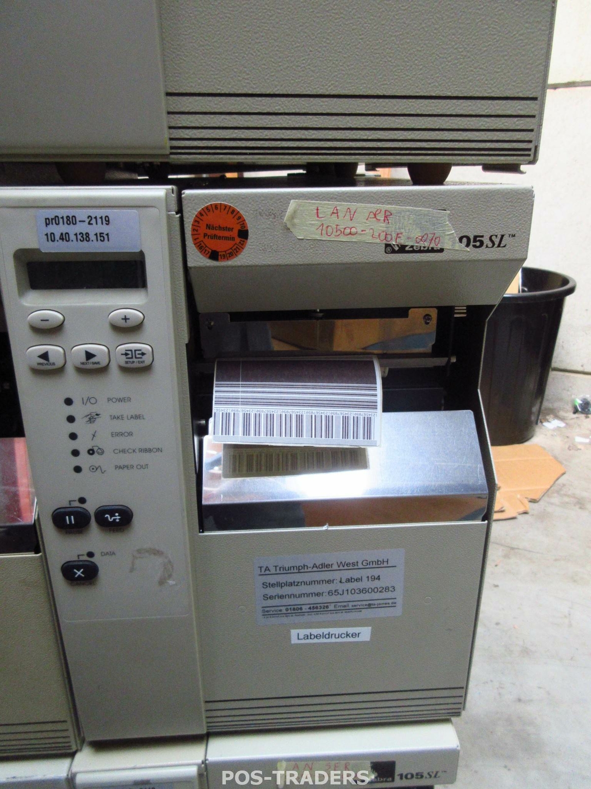 Zebra 105SL 10500-200E-0070 DT/TT LAN Barcode Label Printer PRINTING LINES