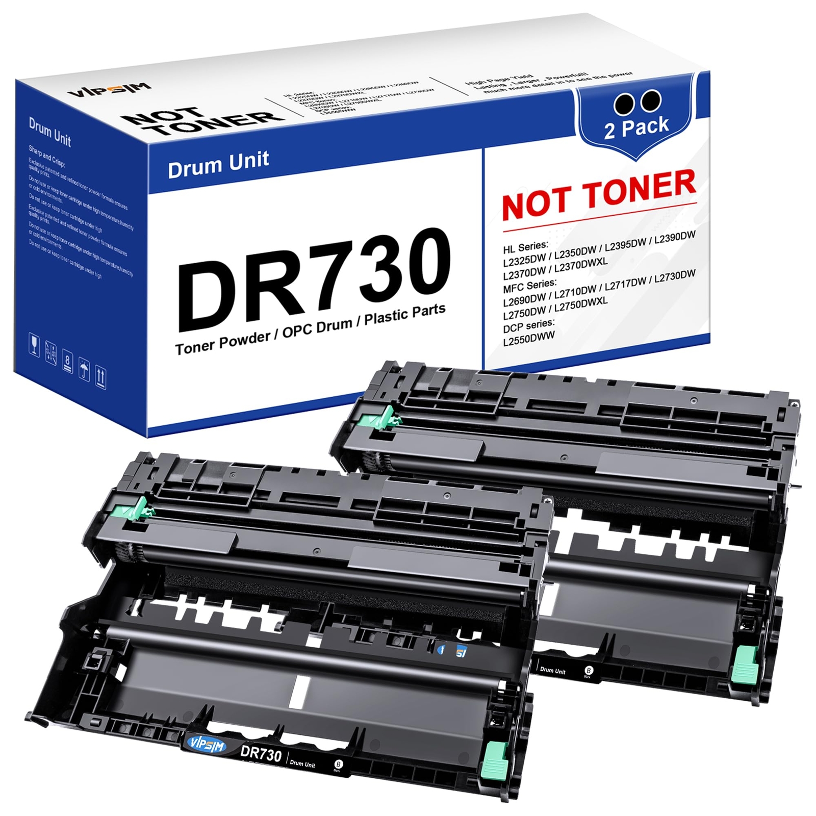 DR730 Drum Unit 2 Pack Compatible with HL DCP MFC Printers 12000 Pages