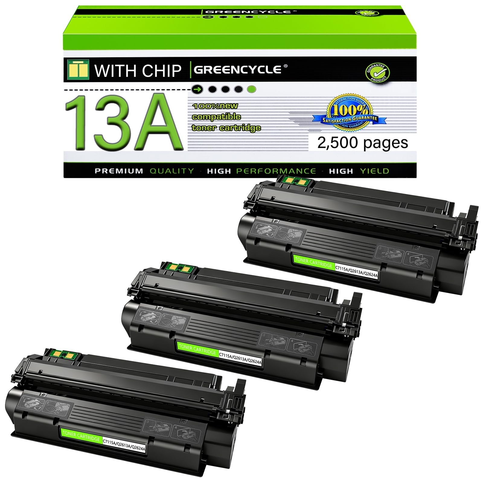 Compatible 13A Toner Cartridge 3 Pack for HP LaserJet 1300, Q2613A, C7115A