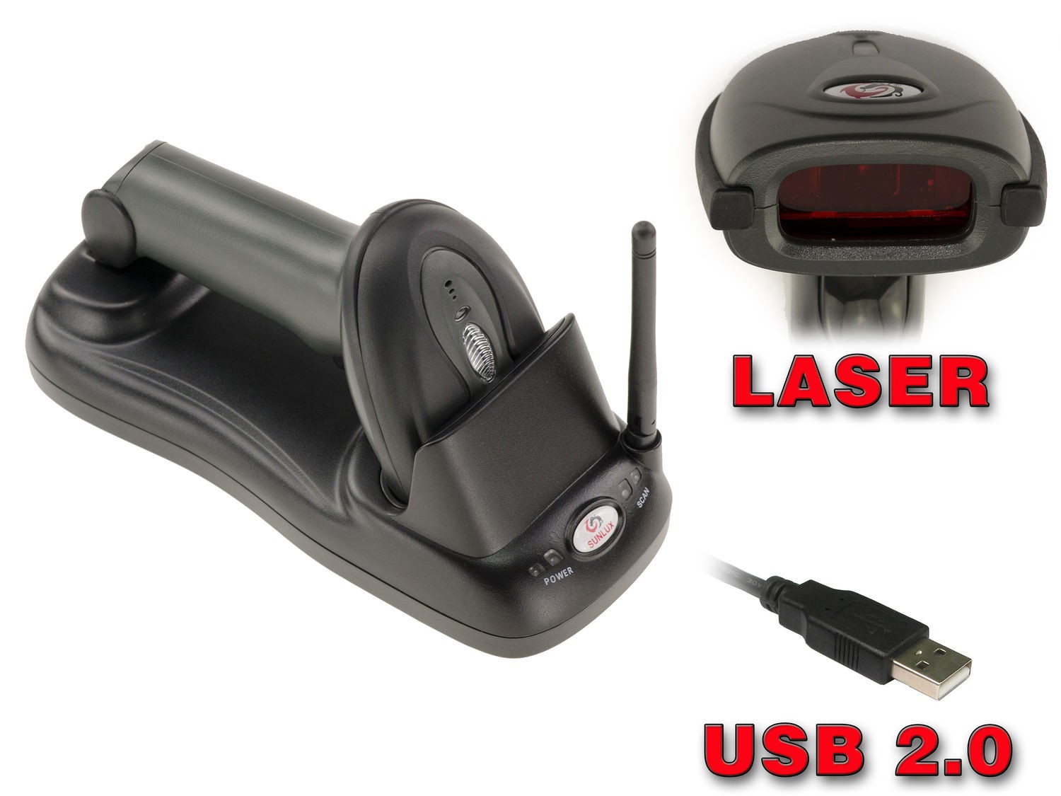 Wireless Laser Scanner - USB - 300M Range - Rechargeable
